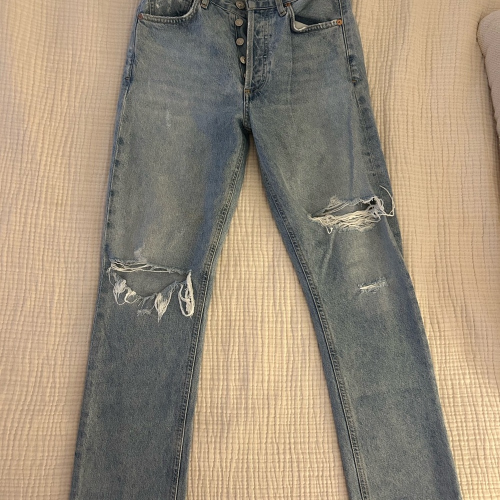 Citizens Of Humanity Light Blue Distressed Straight Leg Jeans